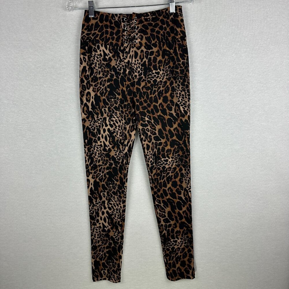 RUE21 WOMEN'S HIGH-WAISTED LEOPARD PRINT LEGGINS, LACE DETAIL  AT THE FRONT,  M